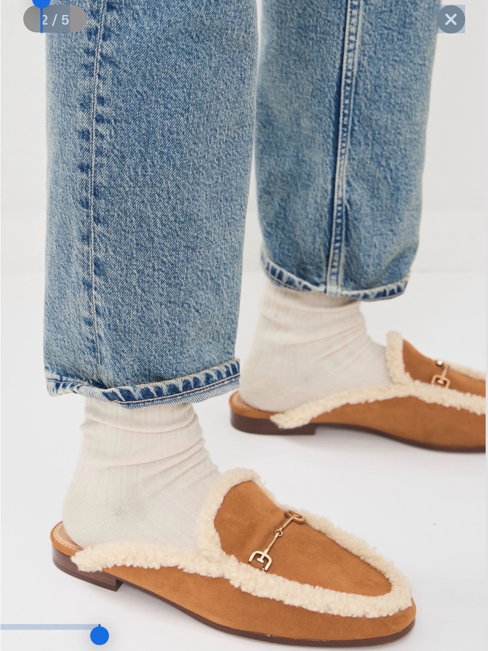 Sam Edelman Tan Suede Shearling-Trim Loafer Mules